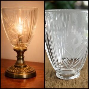 Vintage Art Deco MCM Etched Clear Glass Floral Vertical Panel 5”H Lamp Shade